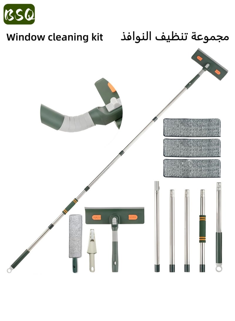 BSQ 210cm Retractable Window Squeegee | Window Cleaning Tool | 2-in-1 Window Cleaning Kit | Includes 5 retractable cleaning rods, a flexible squeegee head, and 3 microfiber cleaning pads | Suitable for cleaning high windows, shower rooms, floors, and cars. - Image 1